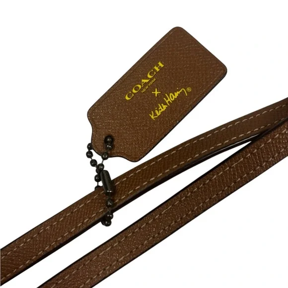 Coach & Keith Haring Monogram Brown Tan Tote Bag with Yellow Barking Dog - Picture 5 of 13